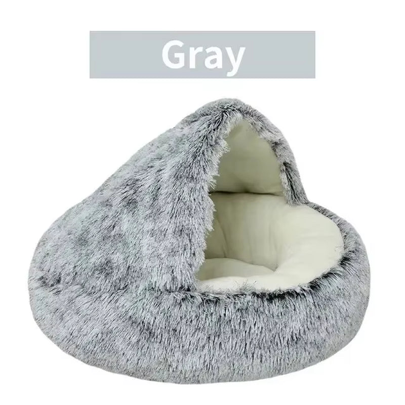 Plush Hooded Pet Bed 2-in-1 Cozy Nest for Cats & Small Dogs