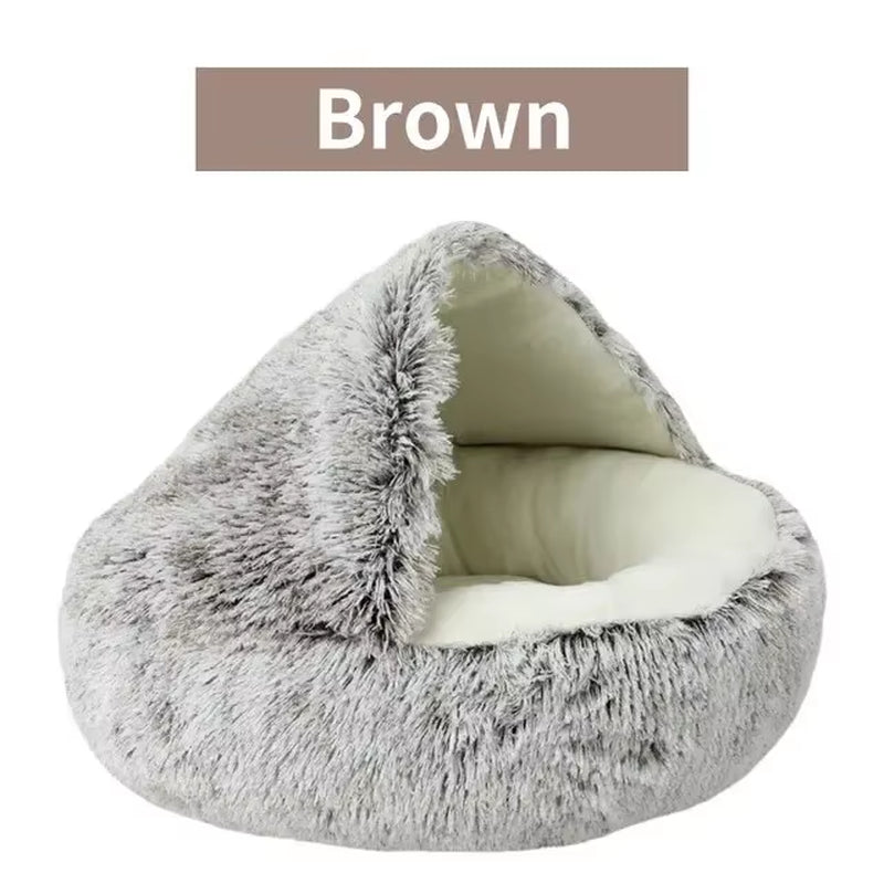 Plush Hooded Pet Bed 2-in-1 Cozy Nest for Cats & Small Dogs