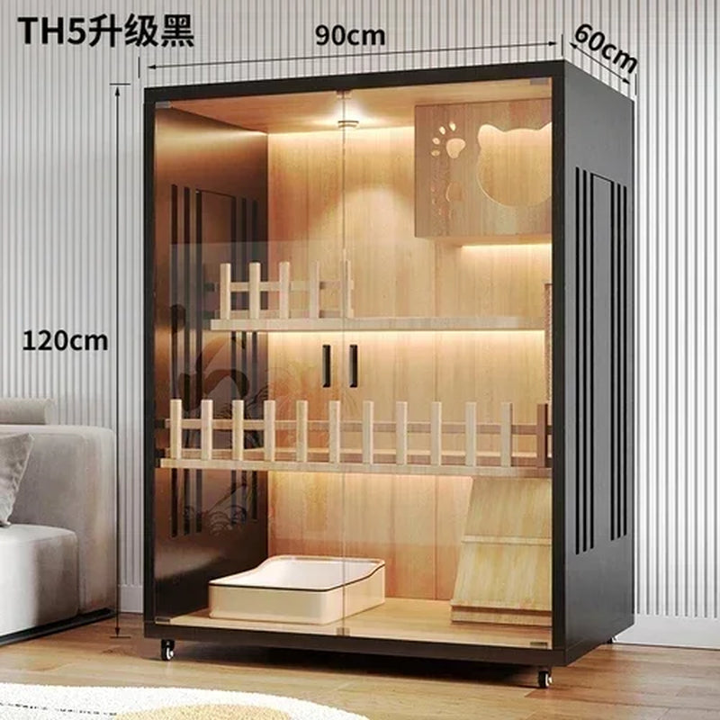 Modern Wooden Cat Villa – Large Indoor Cat House & Litter Cage