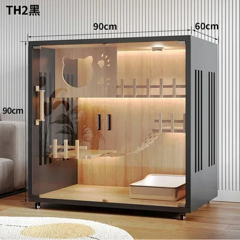 Modern Wooden Cat Villa – Large Indoor Cat House & Litter Cage