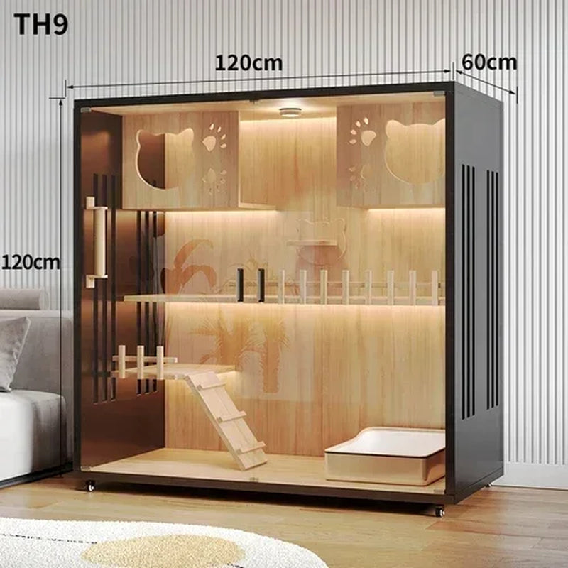 Modern Wooden Cat Villa – Large Indoor Cat House & Litter Cage