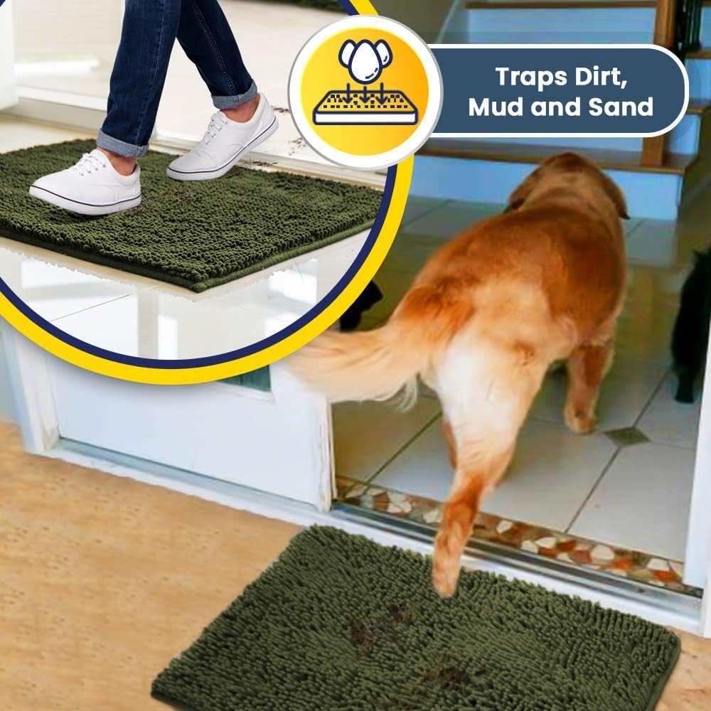 Super Absorbent Microfiber Dog Doormat – Quick-Dry Non-Slip Muddy Paw Mat for Dogs & Cats (Machine Washable)