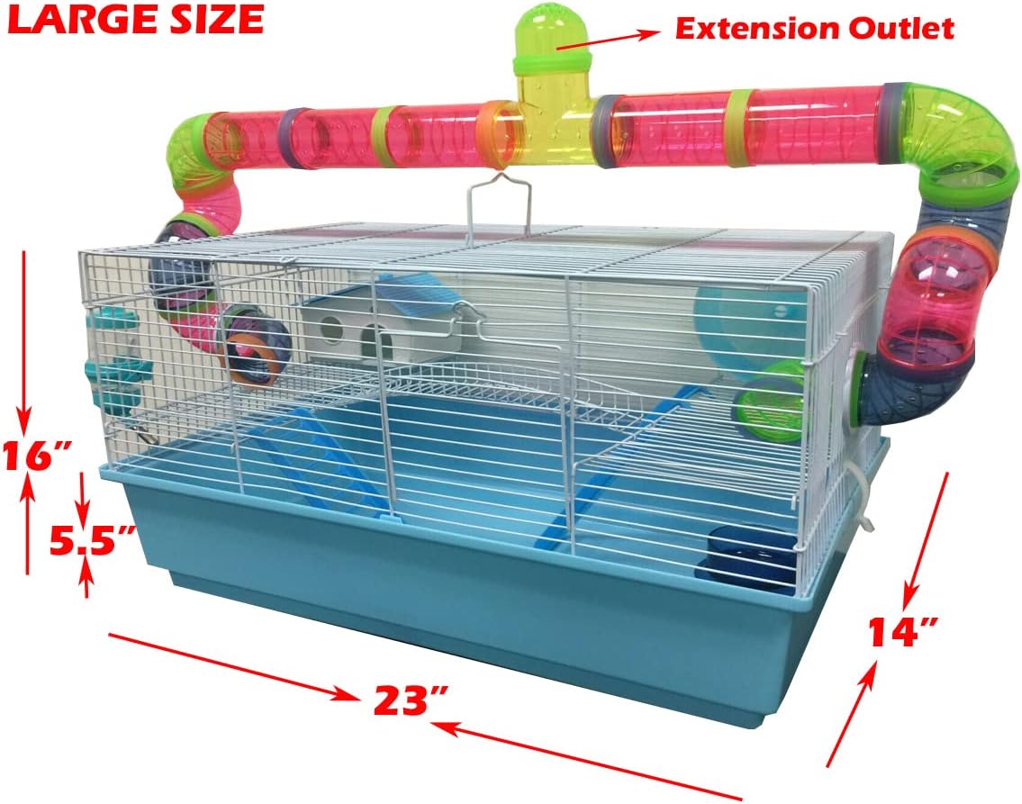 Large Expandable Hamster Cage with Tunnels, Ramp & Wheel – Customizable Hamster Habitat Playhouse for Gerbils, Mice & Small Pets