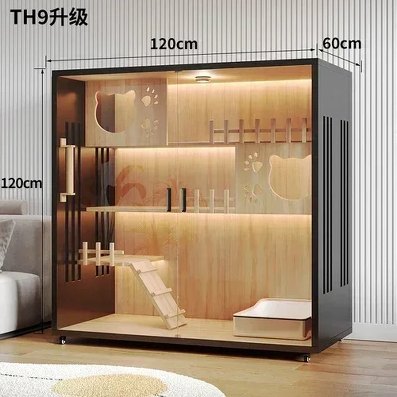 Modern Wooden Cat Villa – Large Indoor Cat House & Litter Cage