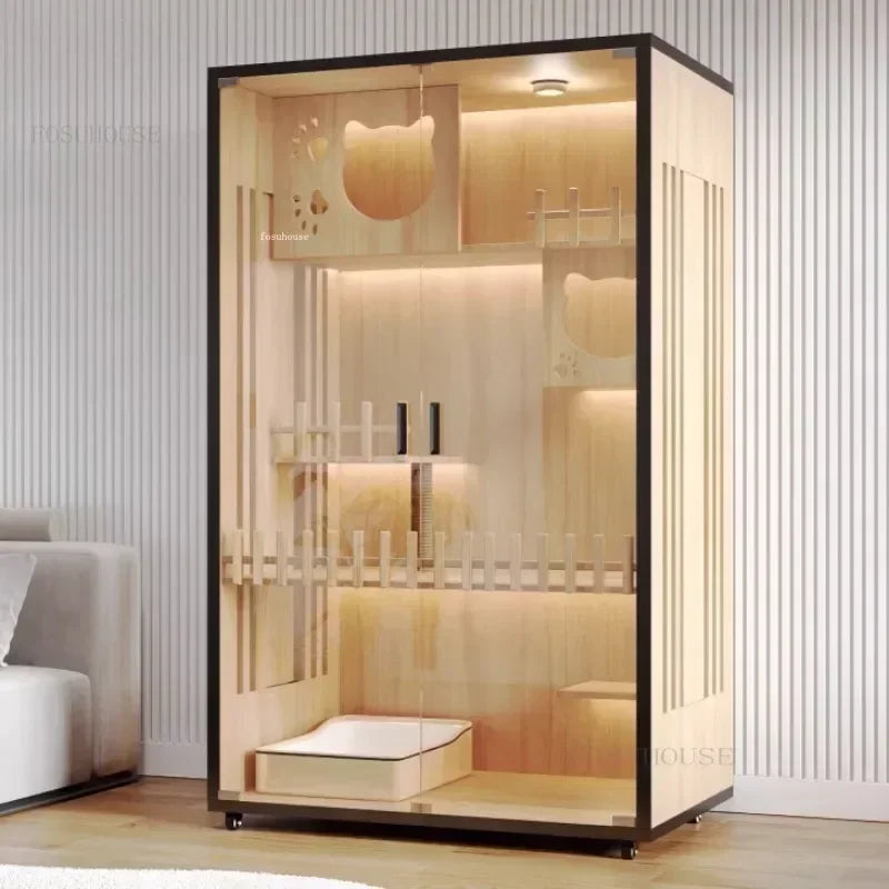 Modern Wooden Cat Villa – Large Indoor Cat House & Litter Cage