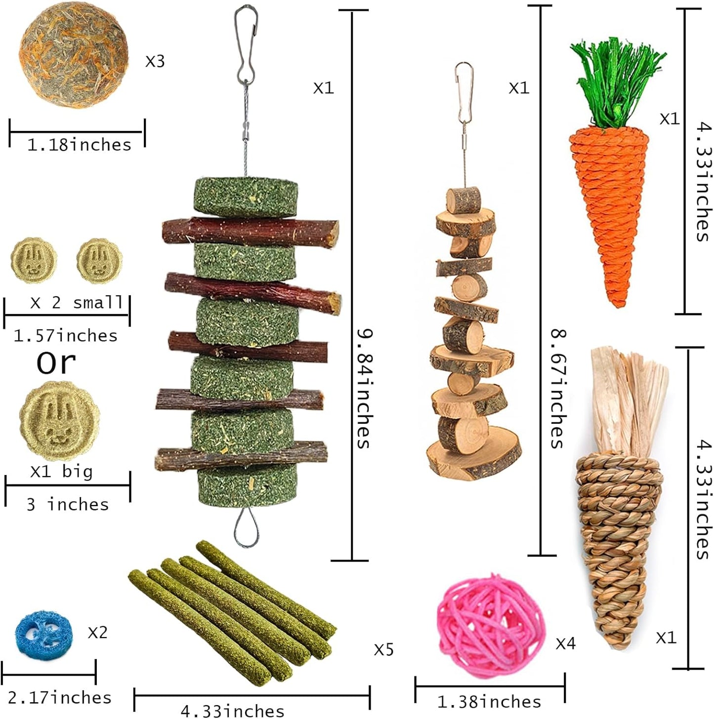 20-Piece Natural Bunny & Small Pet Chew Toy Set – Timothy Sticks & Apple Wood for Rabbits, Guinea Pigs, Hamsters, Chinchillas