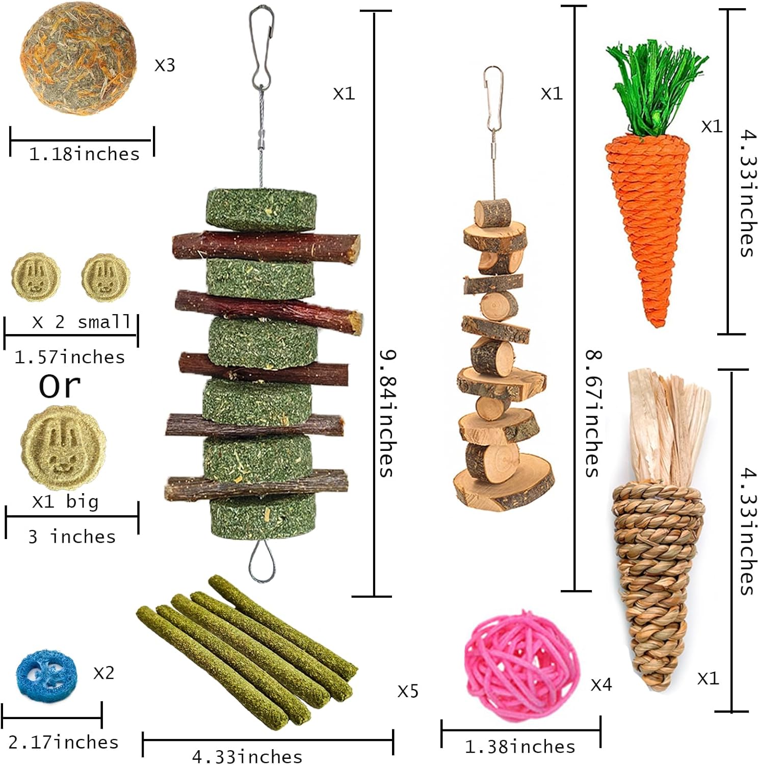 20-Piece Natural Bunny & Small Pet Chew Toy Set – Timothy Sticks & Apple Wood for Rabbits, Guinea Pigs, Hamsters, Chinchillas