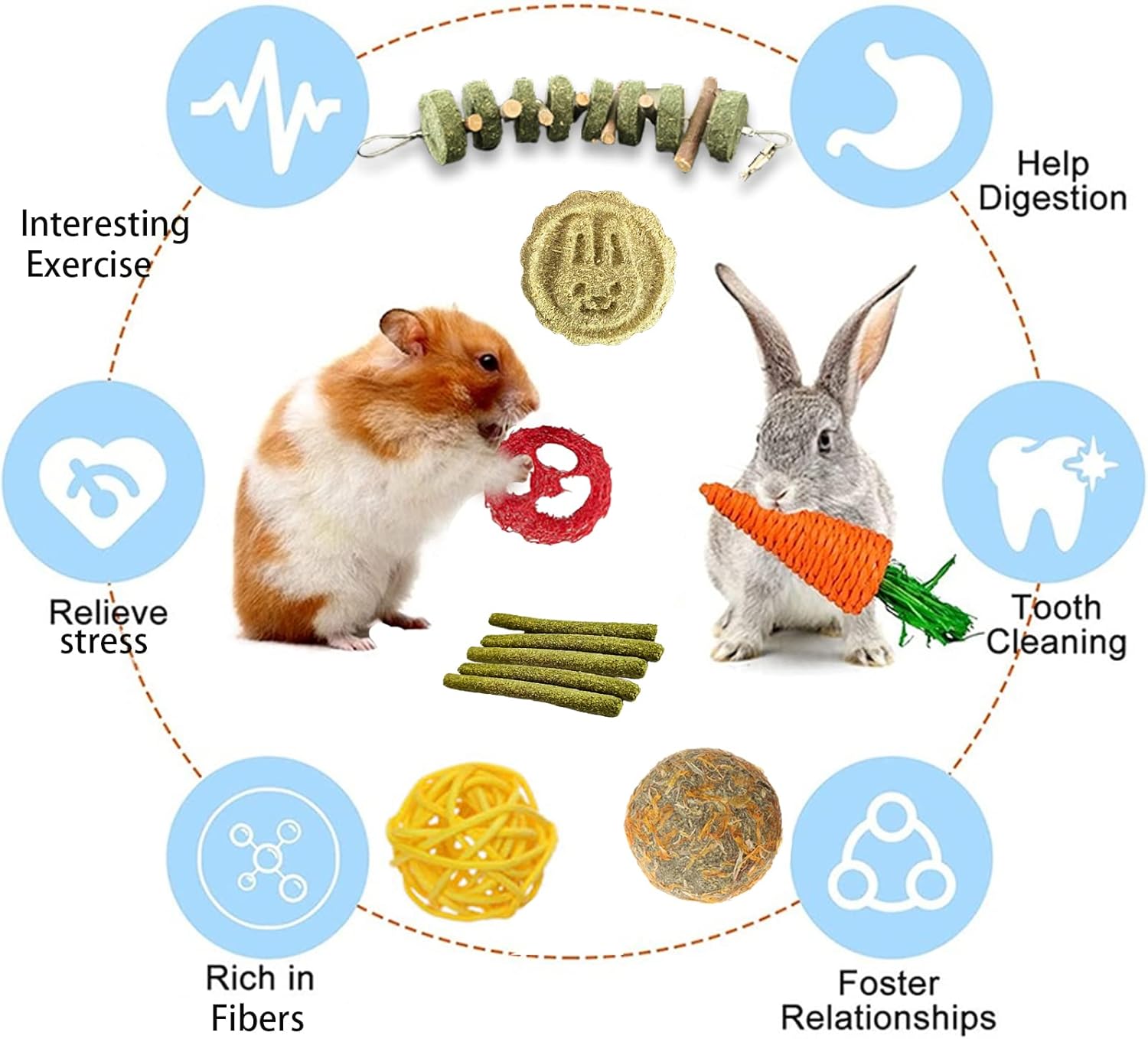 20-Piece Natural Bunny & Small Pet Chew Toy Set – Timothy Sticks & Apple Wood for Rabbits, Guinea Pigs, Hamsters, Chinchillas