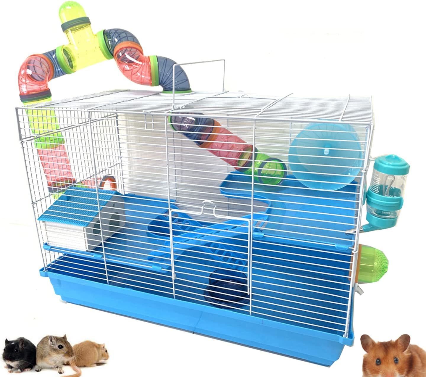 2 Levels Habitat Hamster Home Wire Cage + Full Set Accessories (Rodent Gerbil Mouse Mice Rat)
