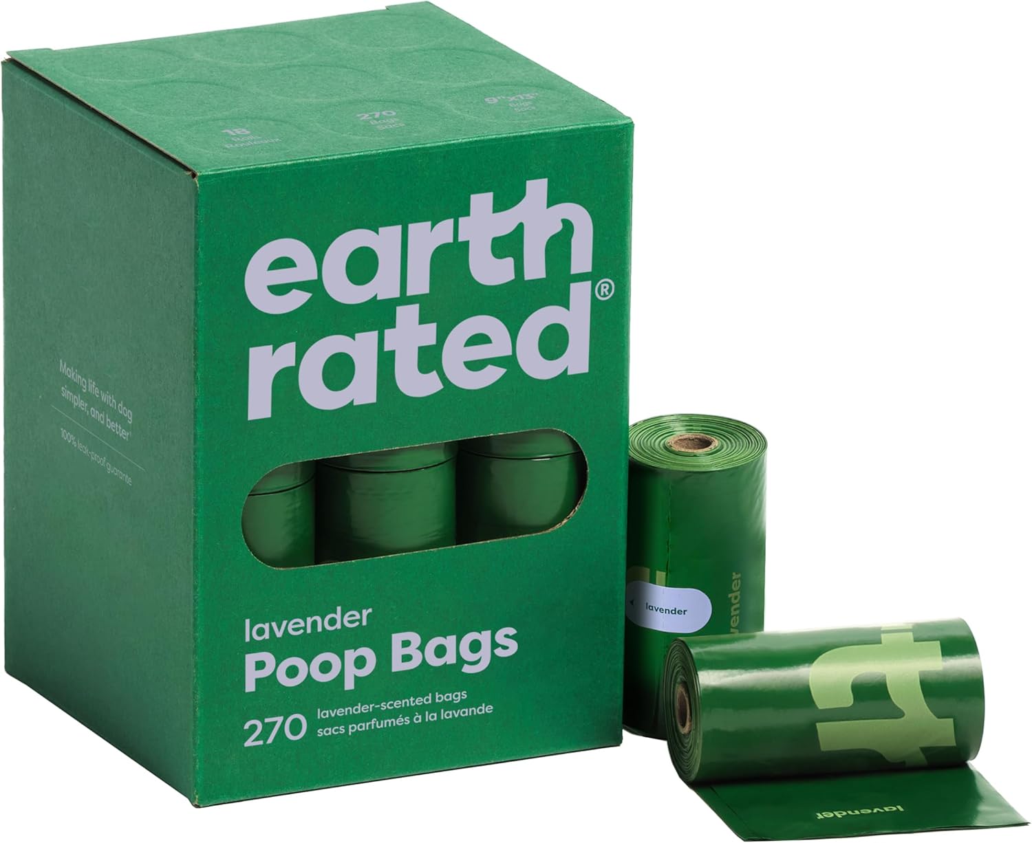 Premium Earth Rated Poop Bags for Dogs - Guaranteed Leak Proof and Extra Thick Waste Bag Refill Rolls, Lavender Scented, 270 Bags