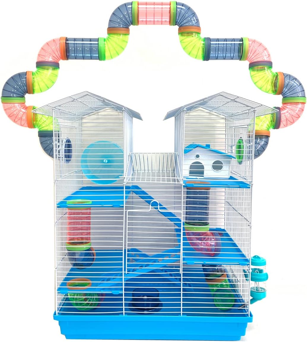 2 Levels Habitat Hamster Home Wire Cage + Full Set Accessories (Rodent Gerbil Mouse Mice Rat)