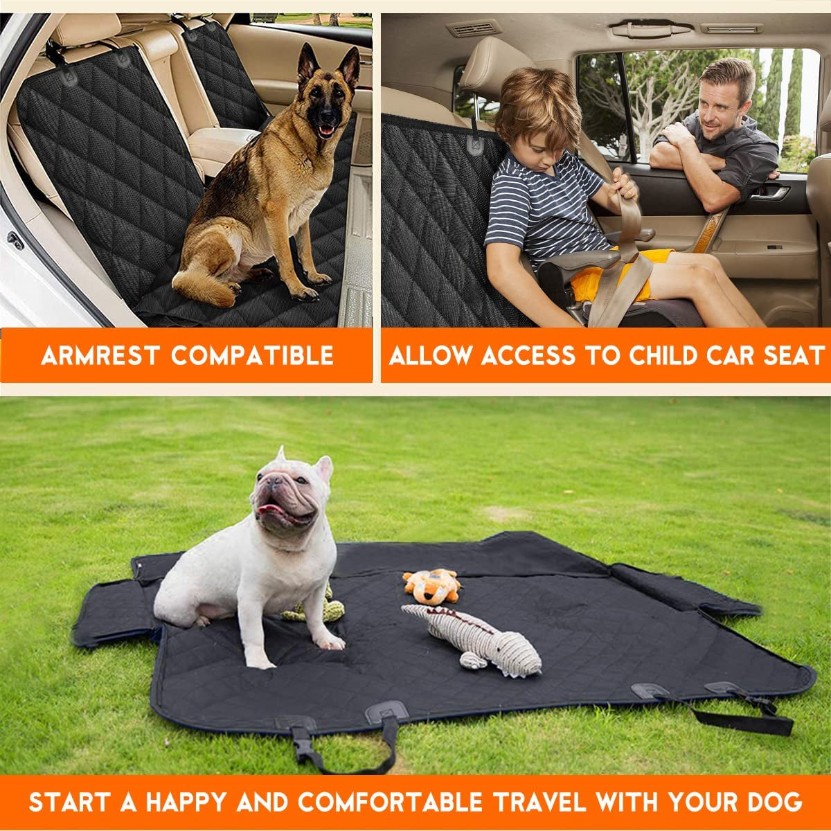 Dog Car Seat Cover, Non-Slip Rear Seat Cover Fits Middle Armrest for Most Cars Trucks Suvs
