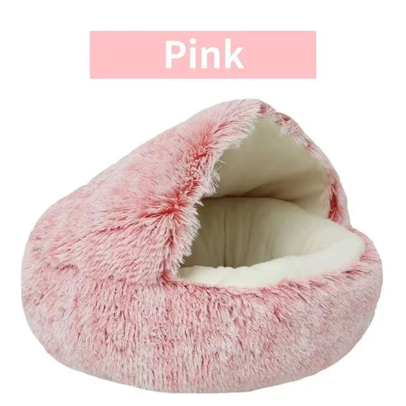 Plush Hooded Pet Bed 2-in-1 Cozy Nest for Cats & Small Dogs