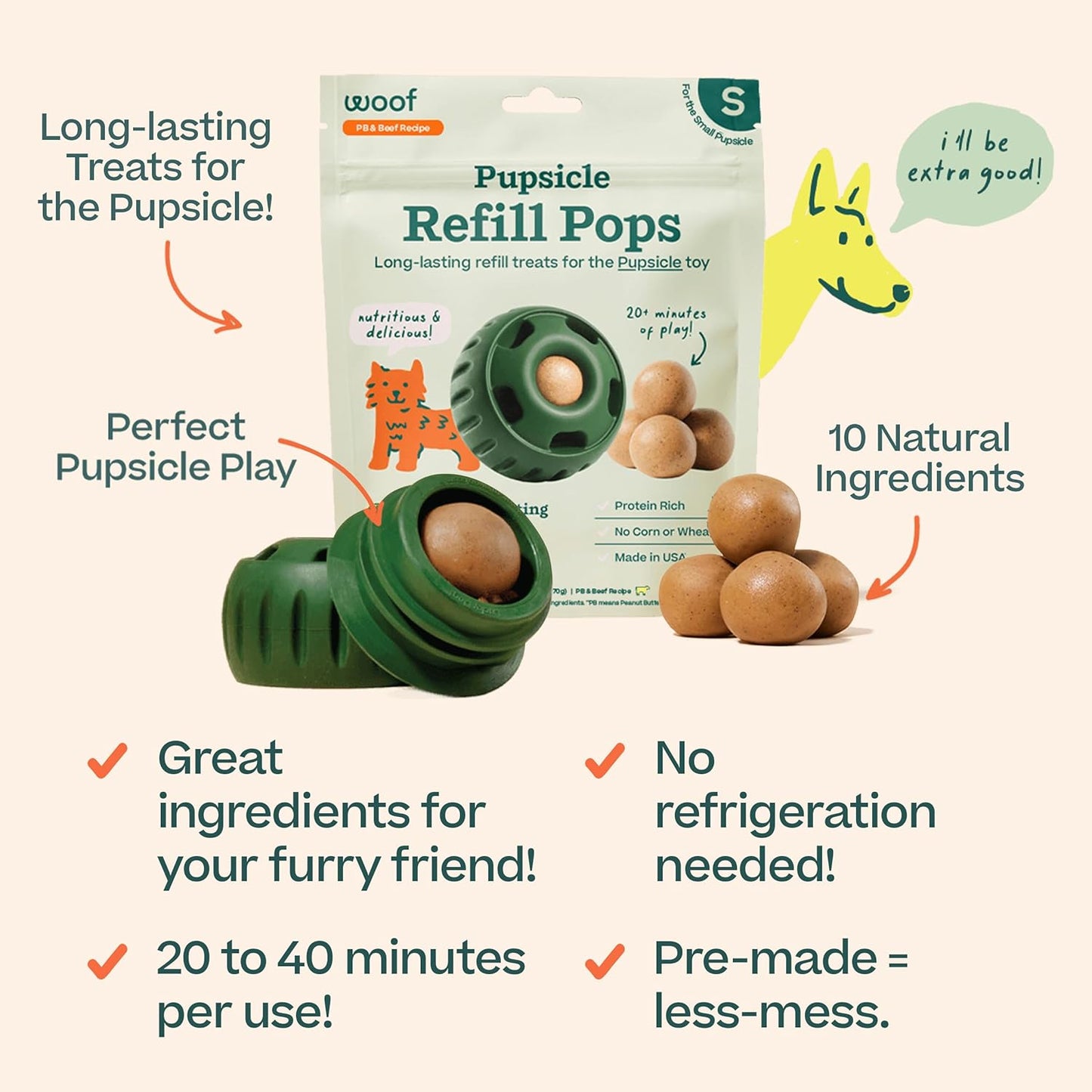 Pupsicle Dog Treats – Low-Mess Peanut Butter Frozen Snacks, Long-Lasting pops (Chicken, Beef, Birthday surprise)