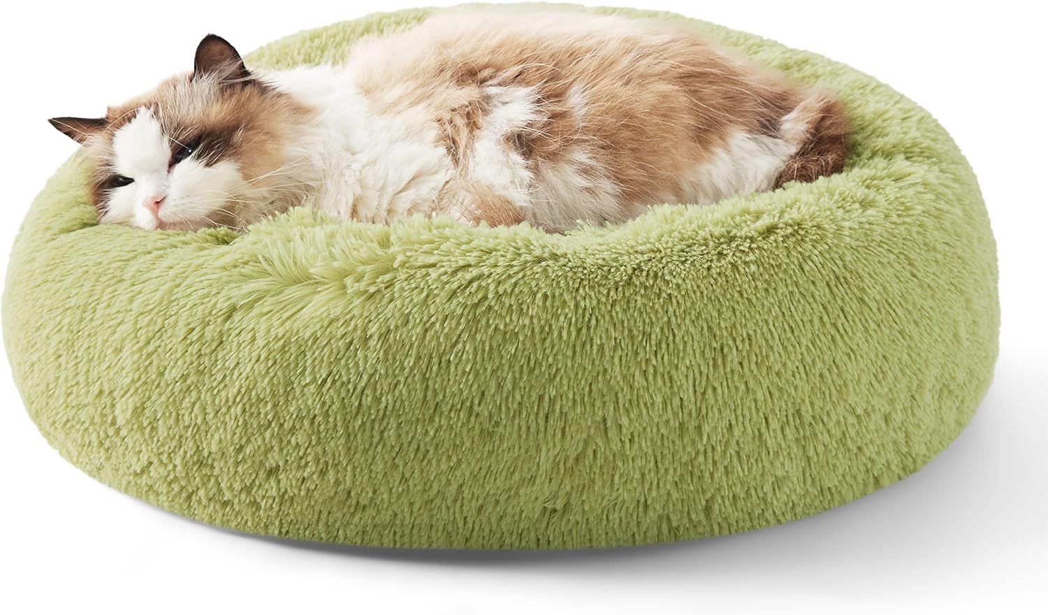 Calming Indoor Cat Bed – Round Fluffy Plush Faux Fur, Anti-Slip, Washable, 20-Inch Small Cat Bed for Cats Up to 15 lb