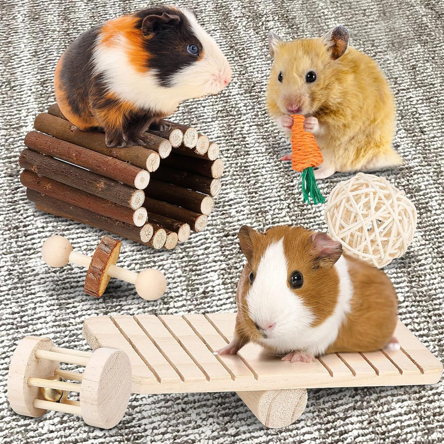 12-Piece Wooden Hamster Accessories Set – Natural Playground Toys for Hamsters, Gerbils, Mice & Small Pets