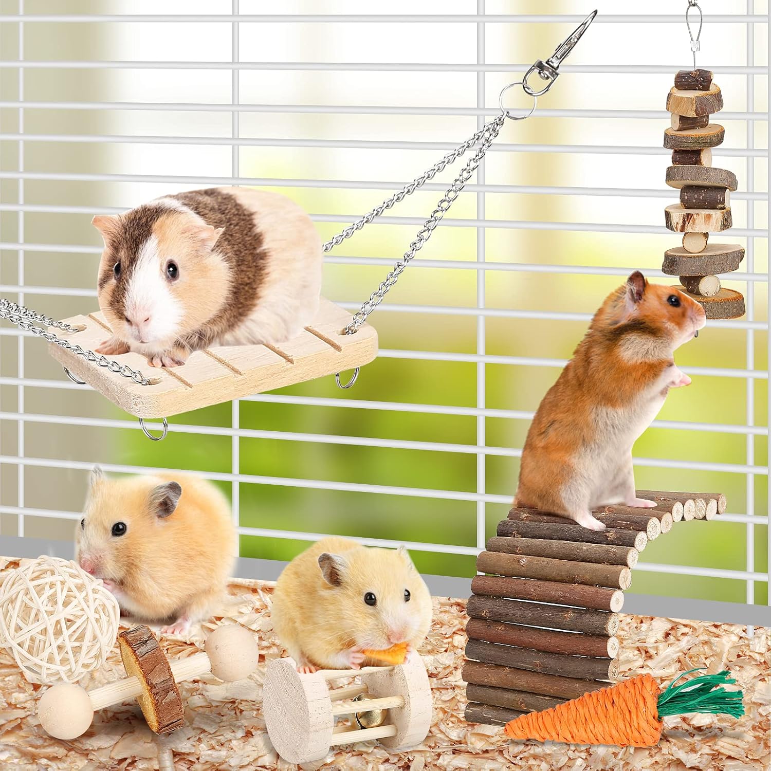 12-Piece Wooden Hamster Accessories Set – Natural Playground Toys for Hamsters, Gerbils, Mice & Small Pets