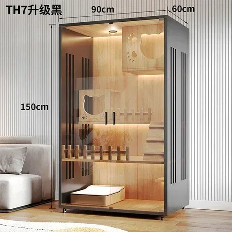 Modern Wooden Cat Villa – Large Indoor Cat House & Litter Cage