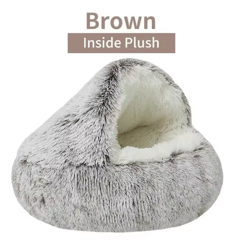 Plush Hooded Pet Bed 2-in-1 Cozy Nest for Cats & Small Dogs