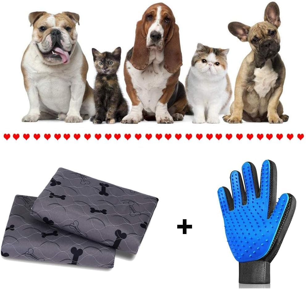 Washable Dog Pee Pads with Grooming Gloves – Non-Slip Reusable Puppy Mat