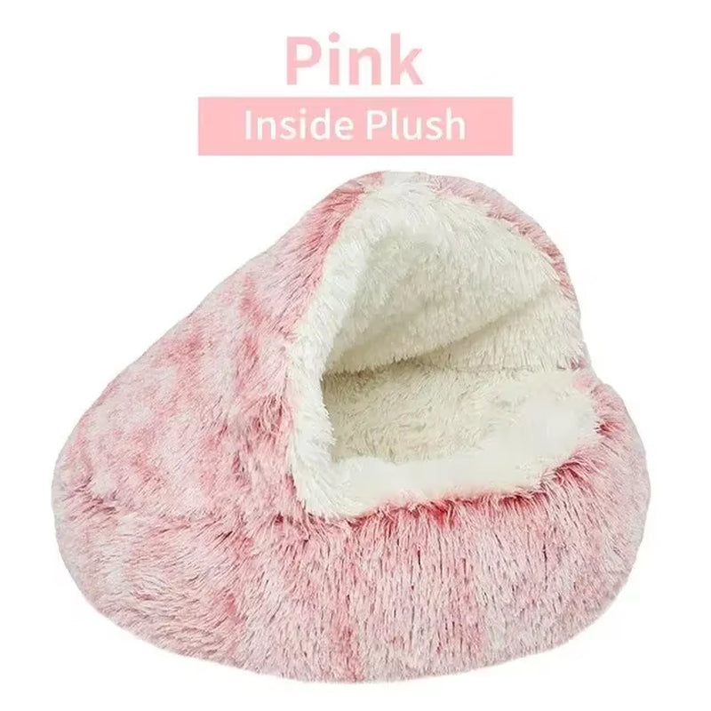 Plush Hooded Pet Bed 2-in-1 Cozy Nest for Cats & Small Dogs