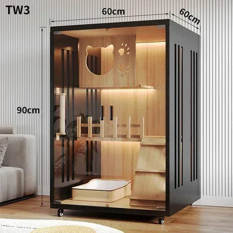 Modern Wooden Cat Villa – Large Indoor Cat House & Litter Cage