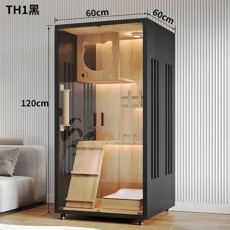 Modern Wooden Cat Villa – Large Indoor Cat House & Litter Cage