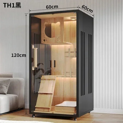 Modern Wooden Cat Villa – Large Indoor Cat House & Litter Cage