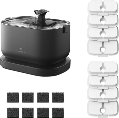 Wireless Cat Water Fountain Bundle – Battery Operated Pet Water Dispenser + 8 Replacement Filters for Dockstream