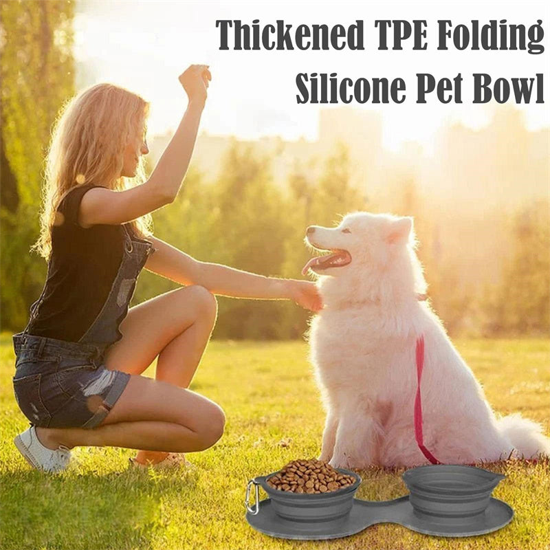 Foldable Double Pet Feeding Bowl – Travel & Portable Dog & Cat Bowls