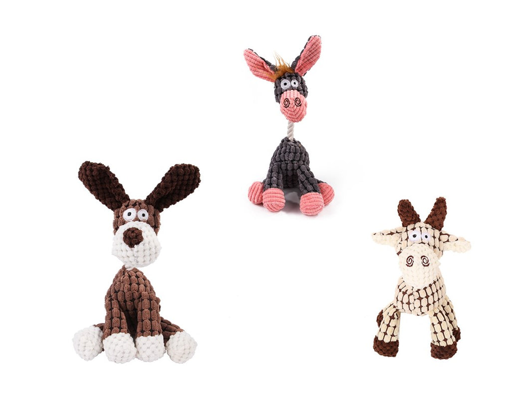Pet Toy Donkey Shape Corduroy Chew Toy for Dogs Puppy Squeaker Squeaky Plush Bone Molar Dog Toy Pet Training Dog