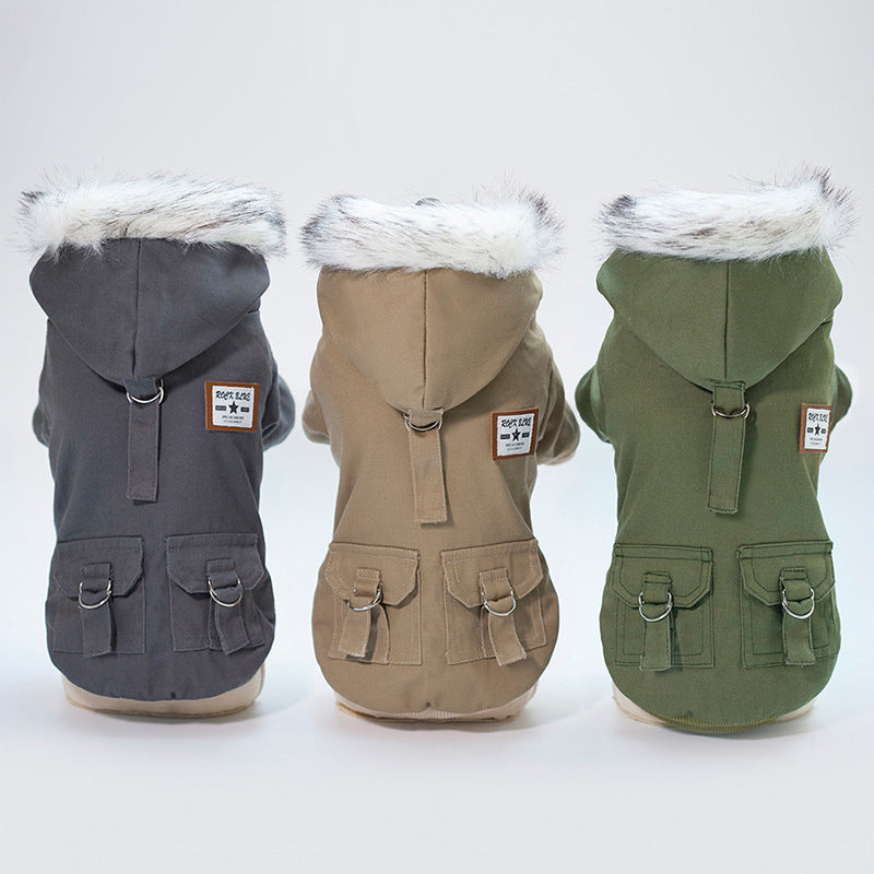 Military-Style Cap Dog Coat – Waterproof Warm Pet Jacket