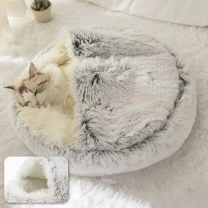 Plush Hooded Pet Bed 2-in-1 Cozy Nest for Cats & Small Dogs
