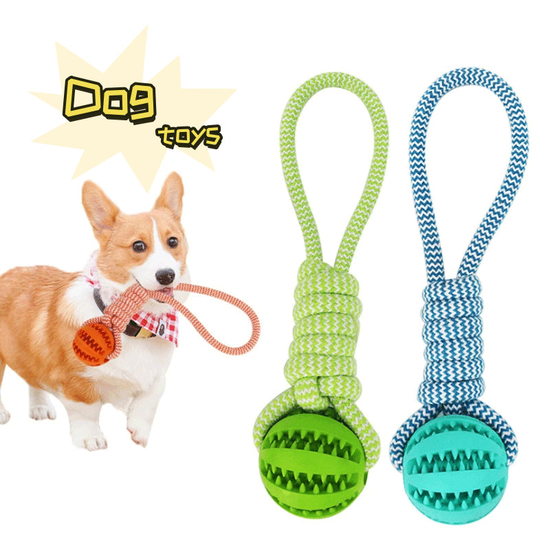 Interactive Treat-Dispensing Rubber Dog Ball with Rope