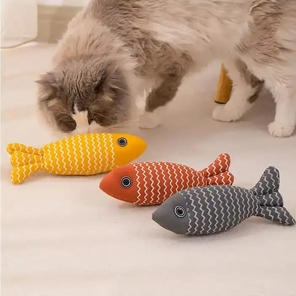Burlap Catnip Fish Toy – Durable Interactive Kicker & Teething Cat Toy with Crinkle Sound