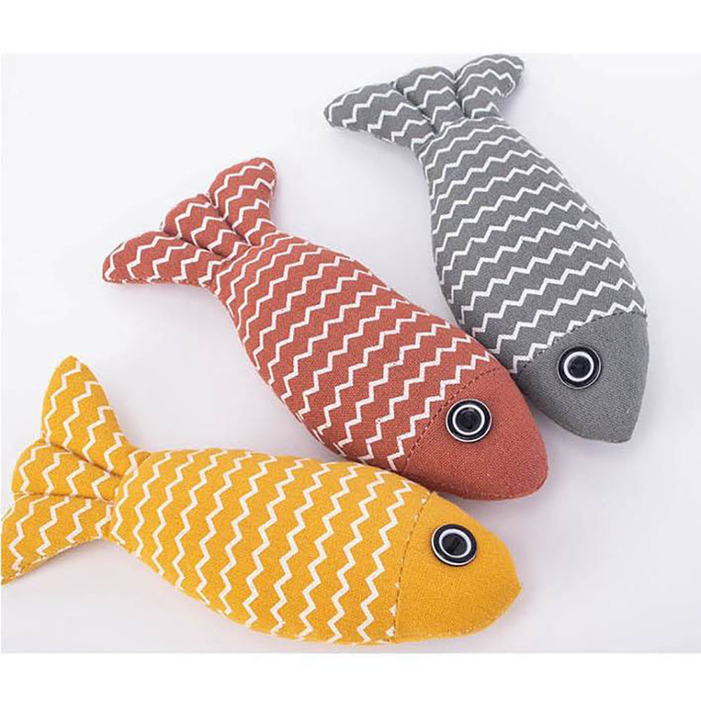 Burlap Catnip Fish Toy – Durable Interactive Kicker & Teething Cat Toy with Crinkle Sound
