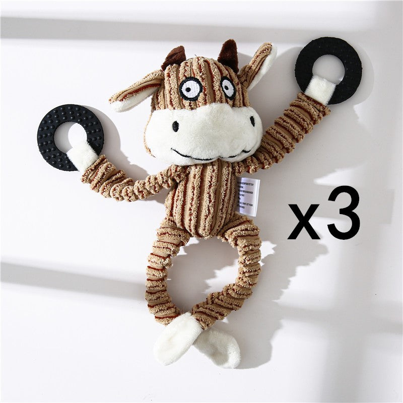 Pet Toy Donkey Shape Corduroy Chew Toy for Dogs Puppy Squeaker Squeaky Plush Bone Molar Dog Toy Pet Training Dog