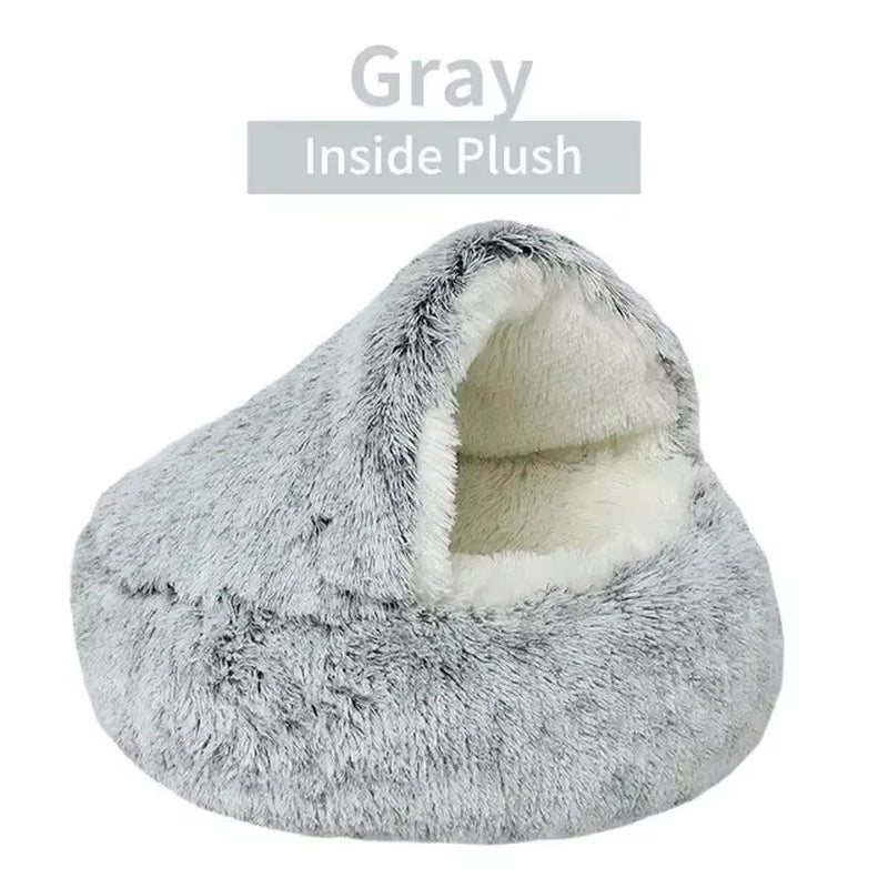 Plush Hooded Pet Bed 2-in-1 Cozy Nest for Cats & Small Dogs