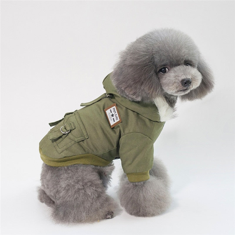 Military-Style Cap Dog Coat – Waterproof Warm Pet Jacket
