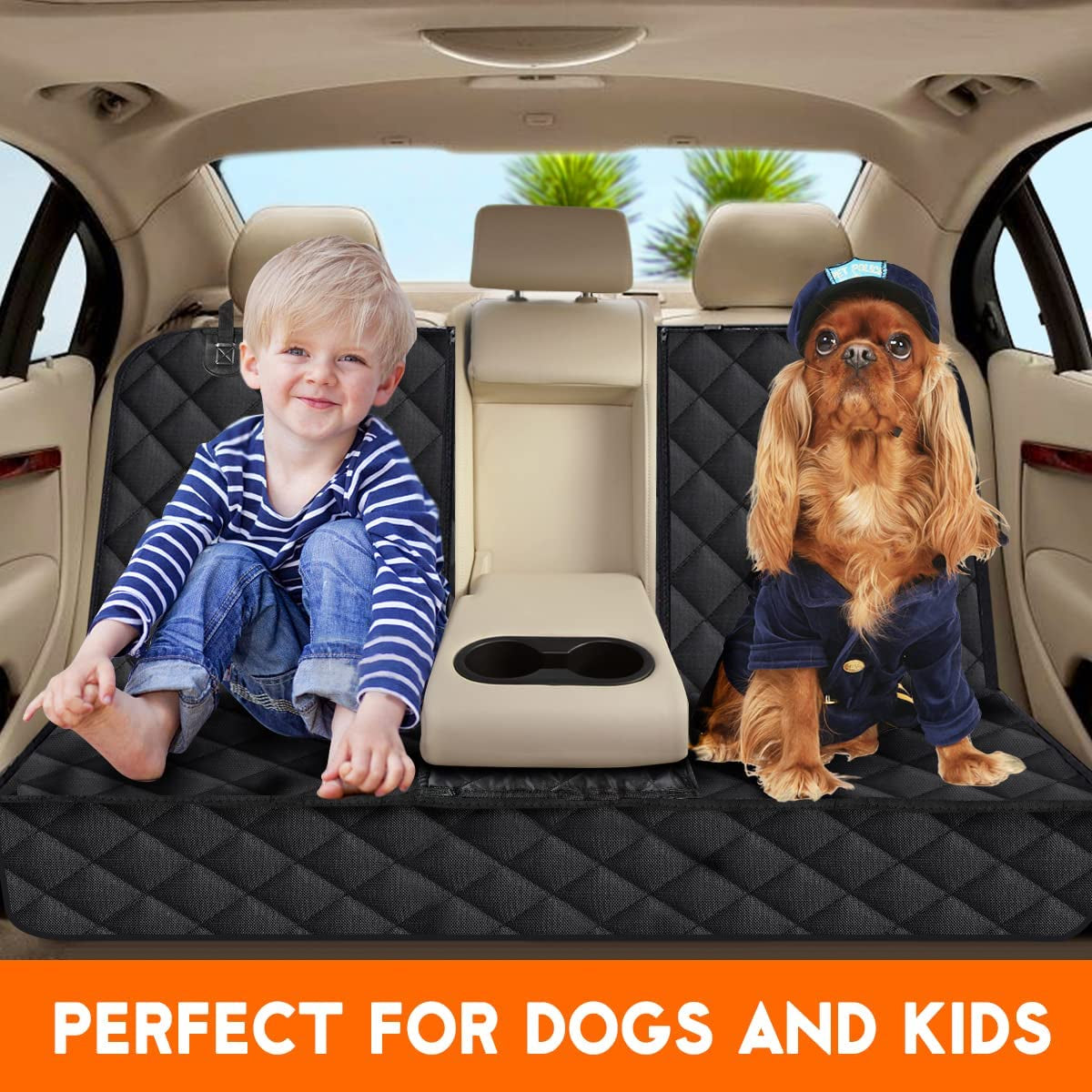 Dog Car Seat Cover, Non-Slip Rear Seat Cover Fits Middle Armrest for Most Cars Trucks Suvs 