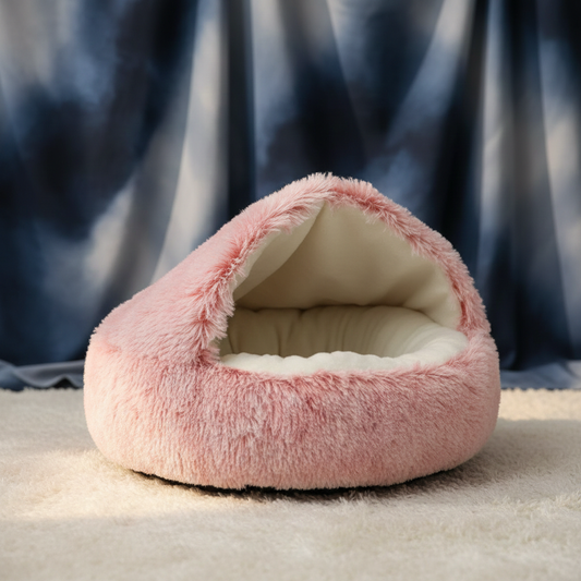 Plush Hooded Pet Bed 2-in-1 Cozy Nest for Cats & Small Dogs