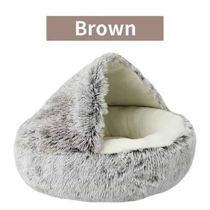 Plush Hooded Pet Bed 2-in-1 Cozy Nest for Cats & Small Dogs