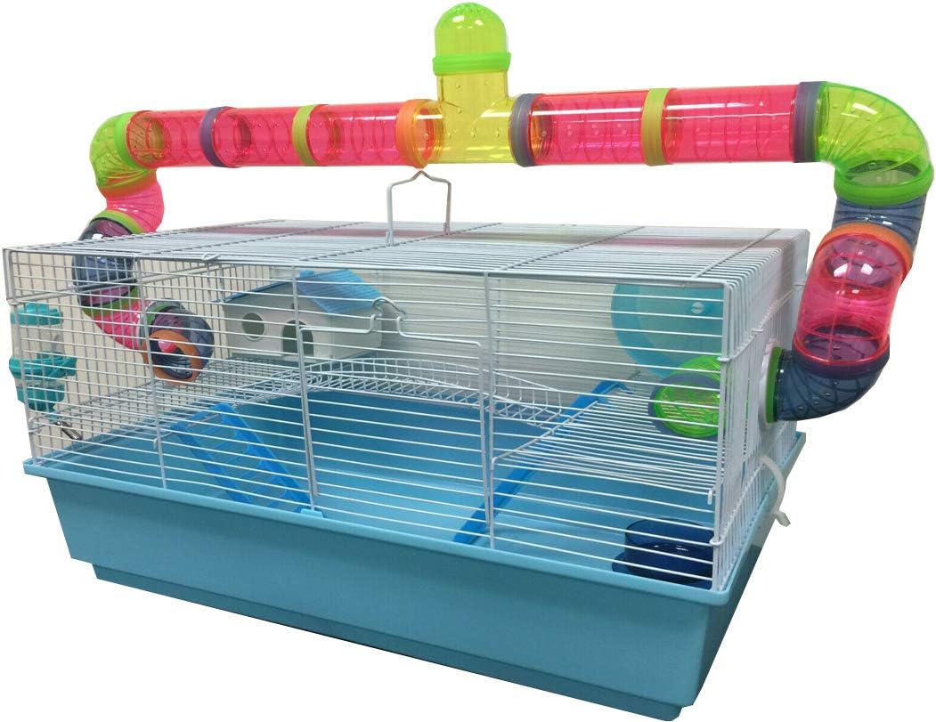 Large Expandable Hamster Cage with Tunnels, Ramp & Wheel – Customizable Hamster Habitat Playhouse for Gerbils, Mice & Small Pets