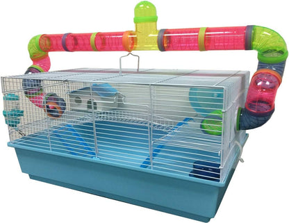 Large Expandable Hamster Cage with Tunnels, Ramp & Wheel – Customizable Hamster Habitat Playhouse for Gerbils, Mice & Small Pets