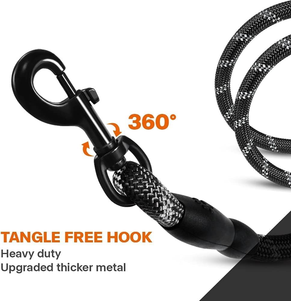 Rope Dog Leash 4 FT with Comfortable Padded Handle, Highly Reflective Threads Leash for Medium Large Dogs, 1/2 Inch, Black