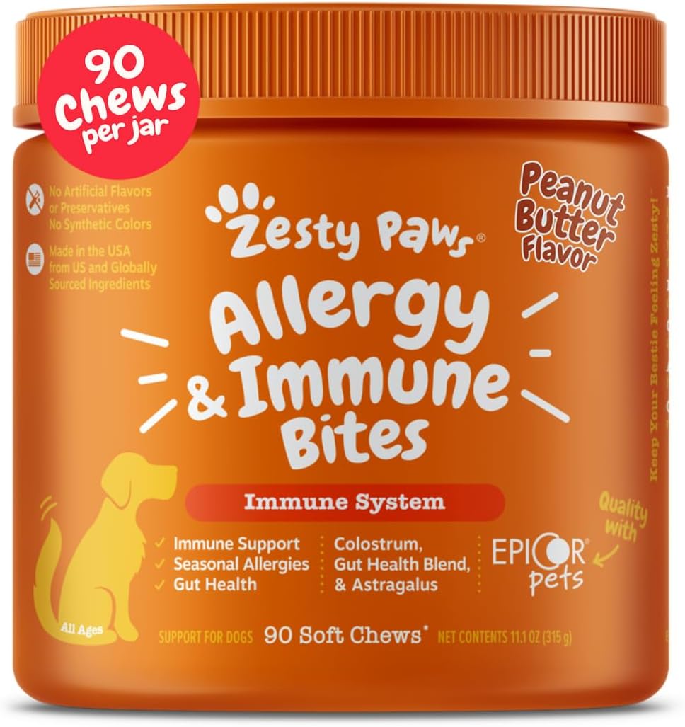 Dog Allergy Relief Soft Chews – Anti-Itch, Omega-3 & Probiotics for Skin & Digestive Health, Seasonal Allergy Support