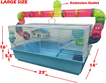 Large Expandable Hamster Cage with Tunnels, Ramp & Wheel – Customizable Hamster Habitat Playhouse for Gerbils, Mice & Small Pets
