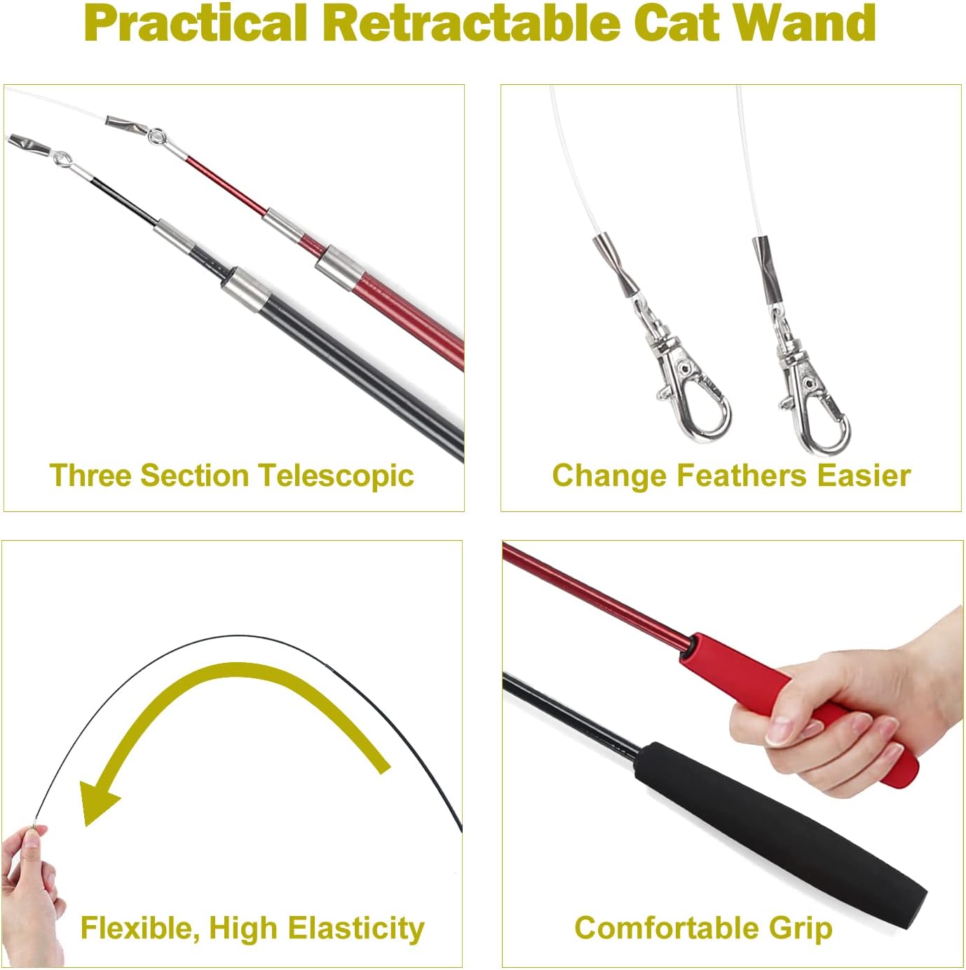 Interactive Cat Feather Toy Set – 2 Wands + 9 Teaser Refills, Bell & Fun Exerciser for Kittens & Cats 
