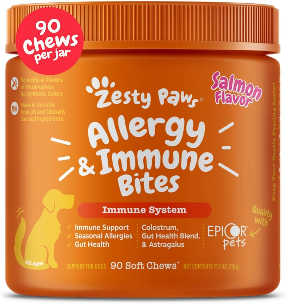 Dog Allergy Relief Soft Chews – Anti-Itch, Omega-3 & Probiotics for Skin & Digestive Health, Seasonal Allergy Support