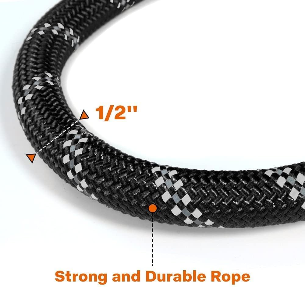 Rope Dog Leash 4 FT with Comfortable Padded Handle, Highly Reflective Threads Leash for Medium Large Dogs, 1/2 Inch, Black